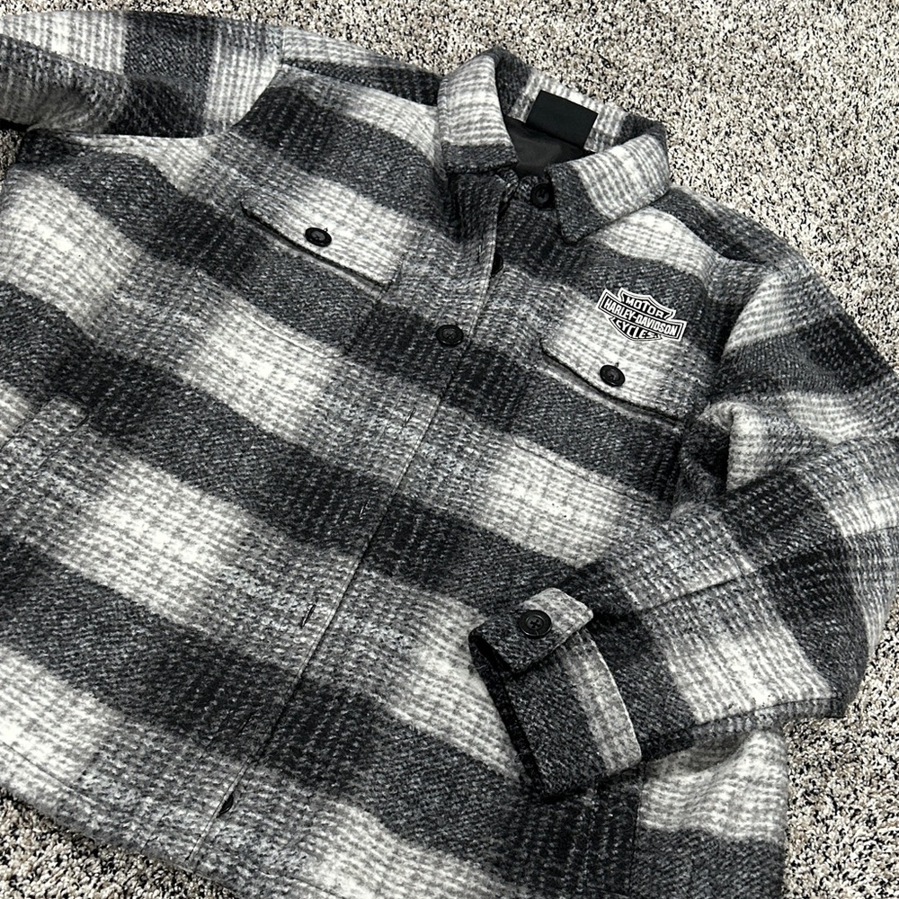Harley-Davidson Black & Gray Plaid Button-Up Jacket
